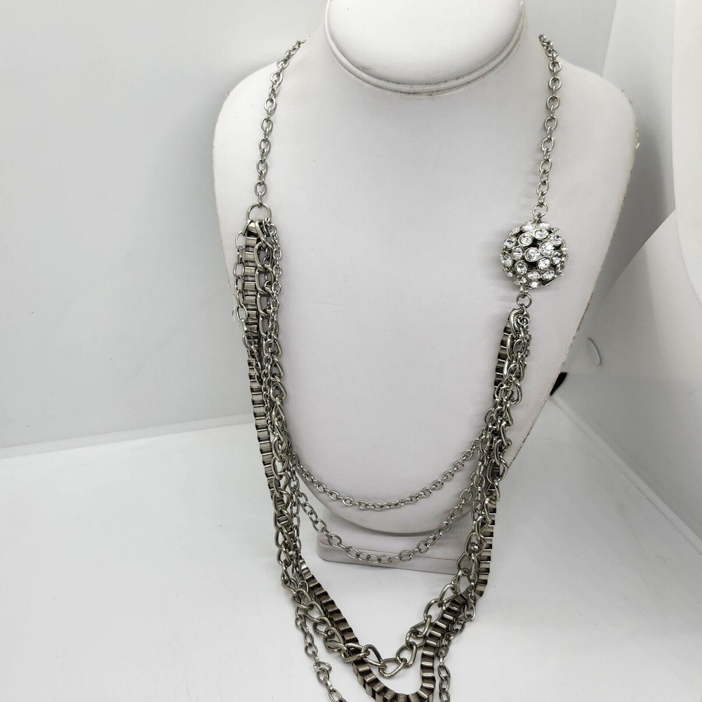 Long Silver‎ Tone Layered Necklace